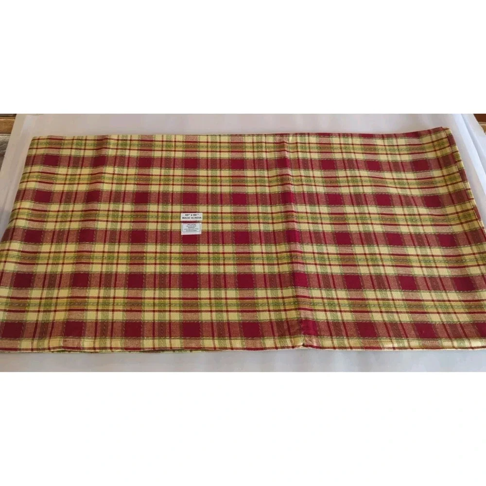 100% Cotton Plaid Handloom TABLECLOTH By Primitive Artisans Inc 60x60